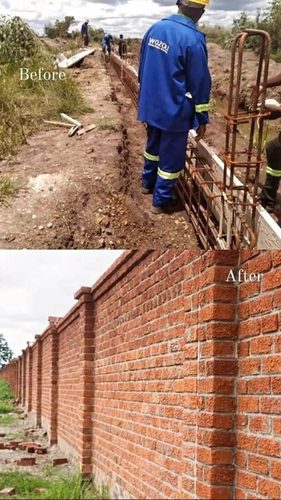 Brick boundary wall &mdash; before & after