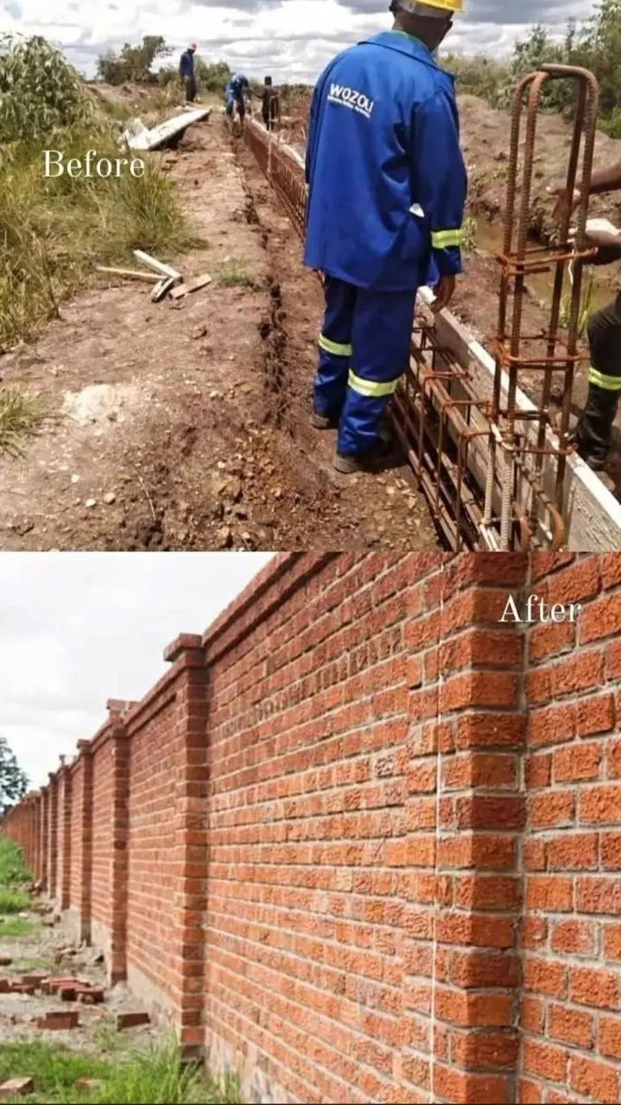 Brick boundary wall — before & after