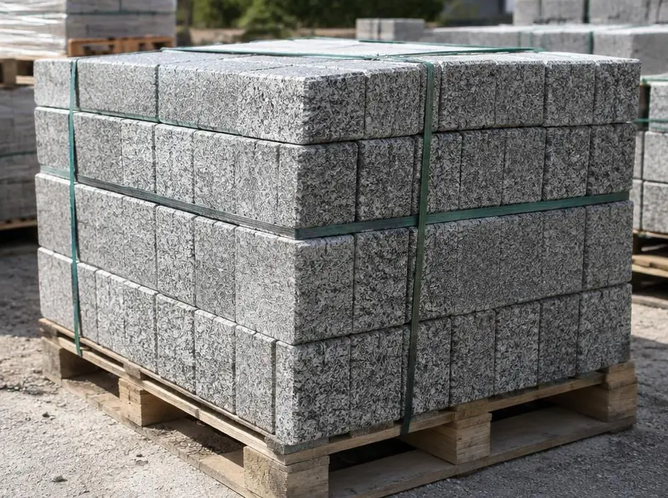 Pallet of speckled grey granite face bricks